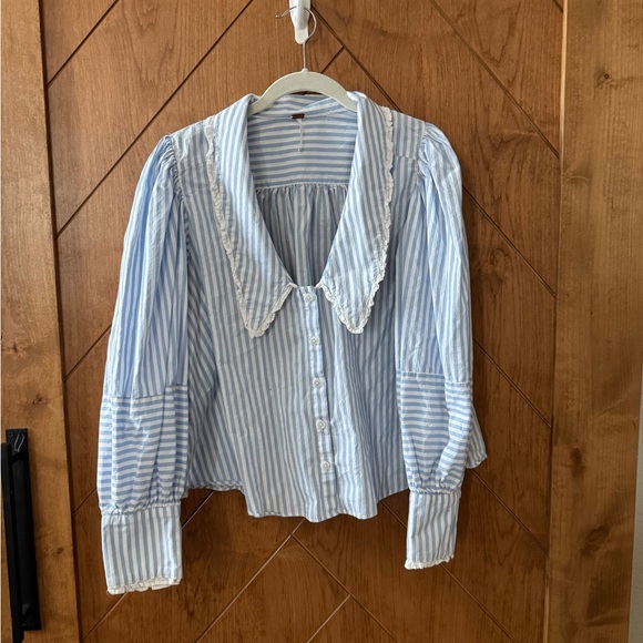 Free People Tops - Free People Blue and White Striped Blouse